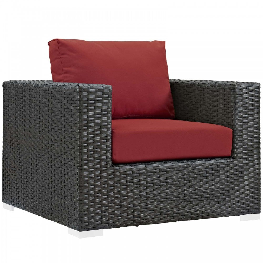 Sojourn 5 Piece Outdoor Patio Sunbrella Sectional Set, Canvas Red, EEI-1879-CHC-RED-SET