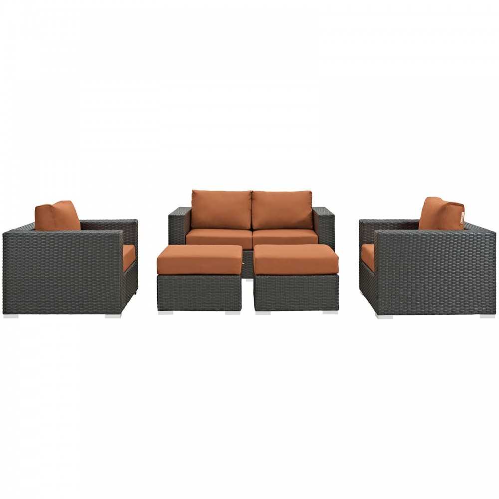 Sojourn 5 Piece Outdoor Patio Sunbrella Sectional Set, Canvas Tuscan, EEI-1879-CHC-TUS-SET