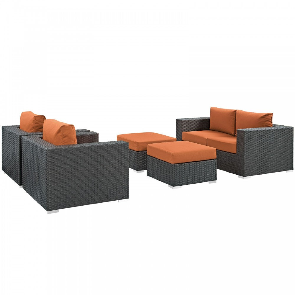 Sojourn 5 Piece Outdoor Patio Sunbrella Sectional Set, Canvas Tuscan, EEI-1879-CHC-TUS-SET