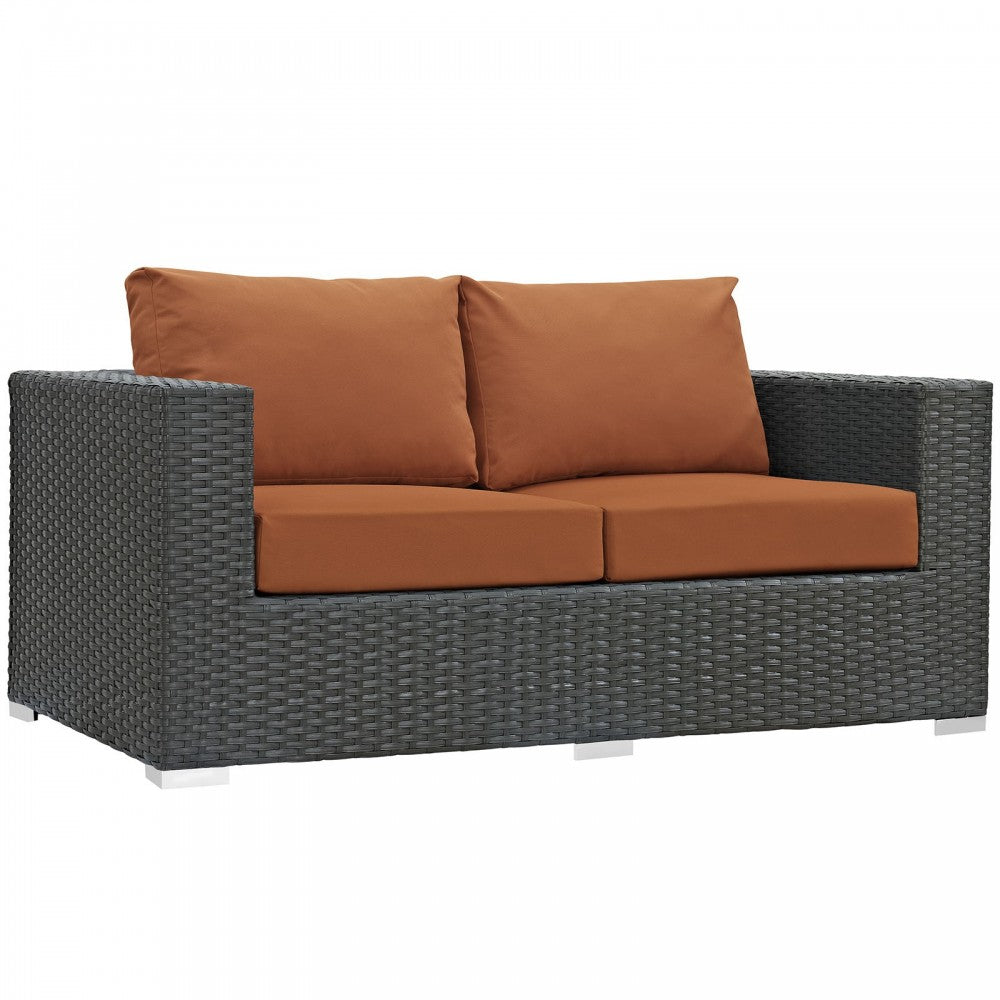 Sojourn 5 Piece Outdoor Patio Sunbrella Sectional Set, Canvas Tuscan, EEI-1879-CHC-TUS-SET