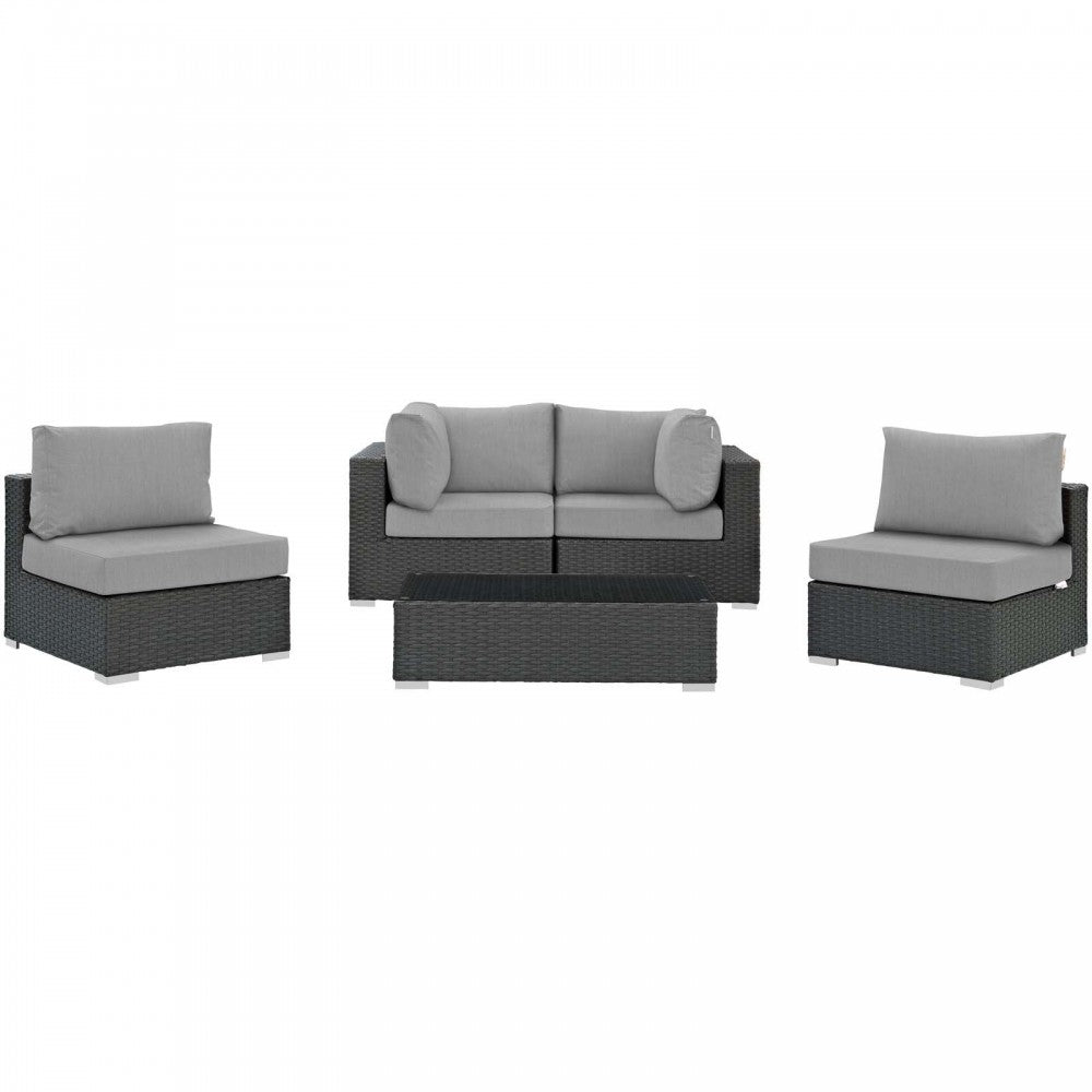 Sojourn 5 Piece Outdoor Patio Sunbrella Sectional Set, Canvas Gray, EEI-1882-CHC-GRY-SET