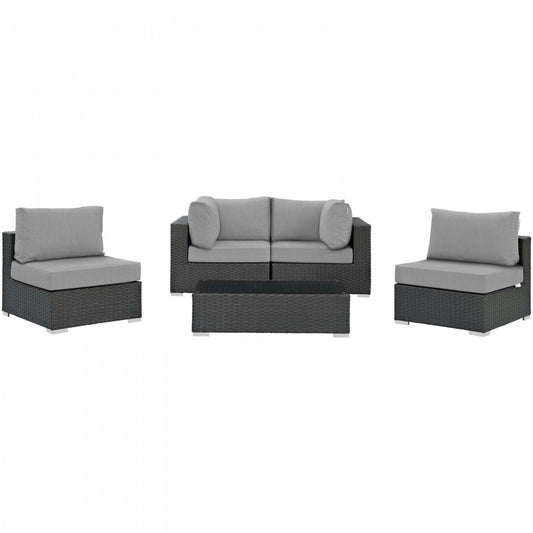 Sojourn 5 Piece Outdoor Patio Sunbrella Sectional Set, Canvas Gray, EEI-1882-CHC-GRY-SET