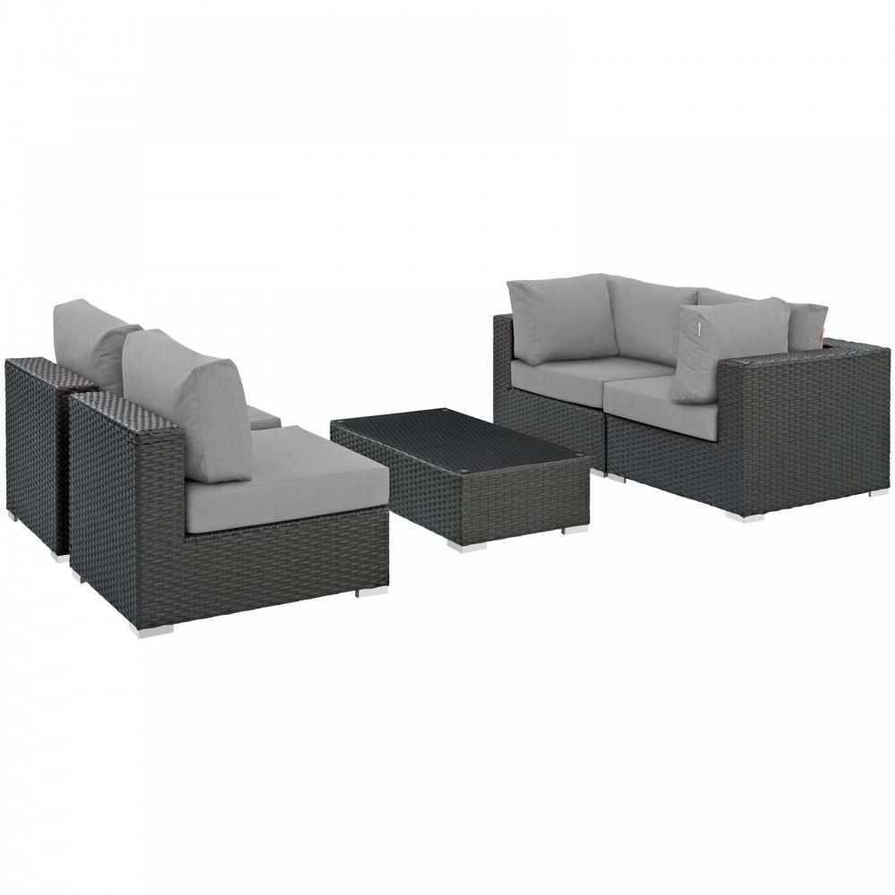 Sojourn 5 Piece Outdoor Patio Sunbrella Sectional Set, Canvas Gray, EEI-1882-CHC-GRY-SET