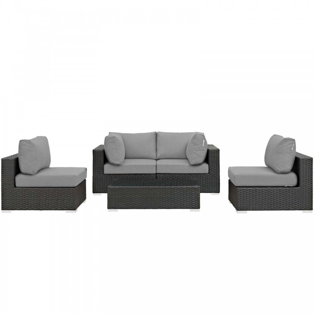 Sojourn 5 Piece Outdoor Patio Sunbrella Sectional Set, Canvas Gray, EEI-1882-CHC-GRY-SET