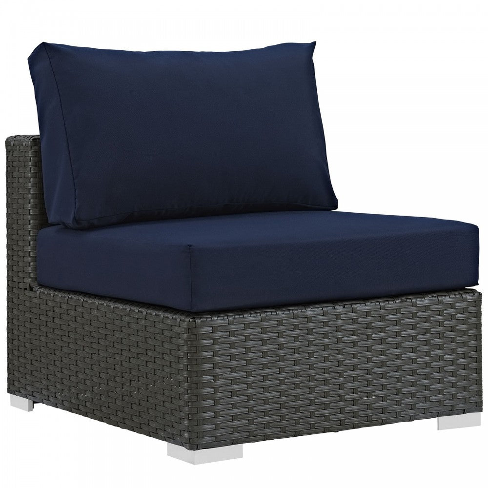 Sojourn 5 Piece Outdoor Patio Sunbrella Sectional Set, Canvas Navy, EEI-1882-CHC-NAV-SET