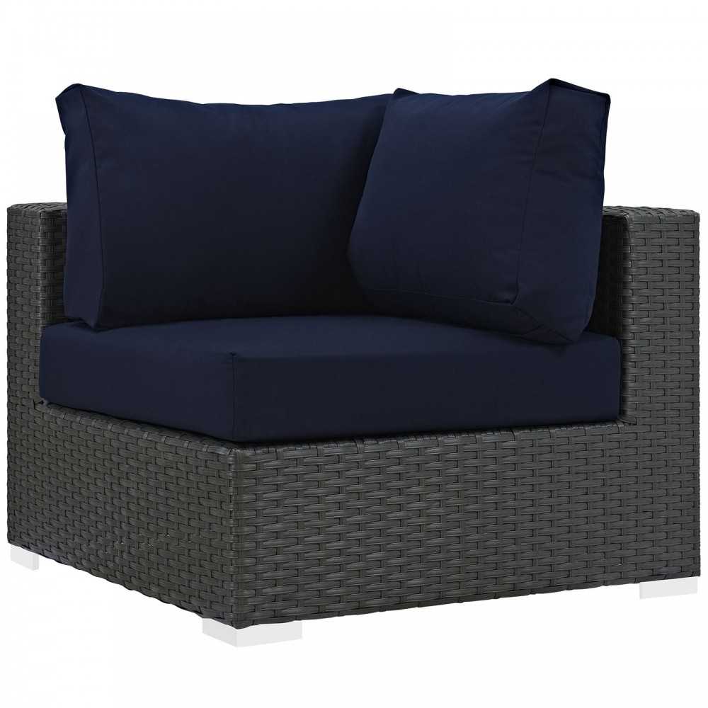 Sojourn 5 Piece Outdoor Patio Sunbrella Sectional Set, Canvas Navy, EEI-1882-CHC-NAV-SET
