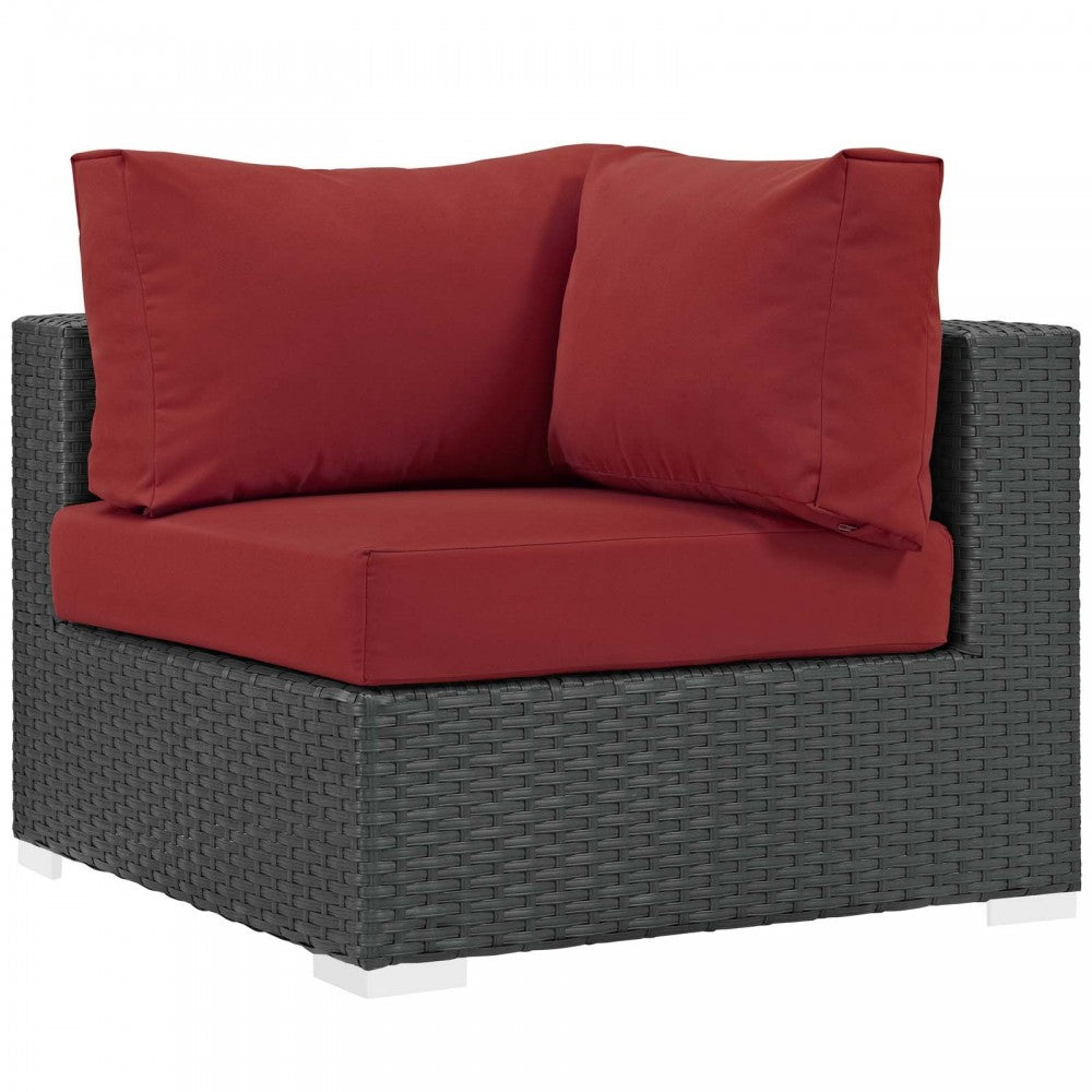 Sojourn 5 Piece Outdoor Patio Sunbrella Sectional Set, Canvas Red, EEI-1882-CHC-RED-SET