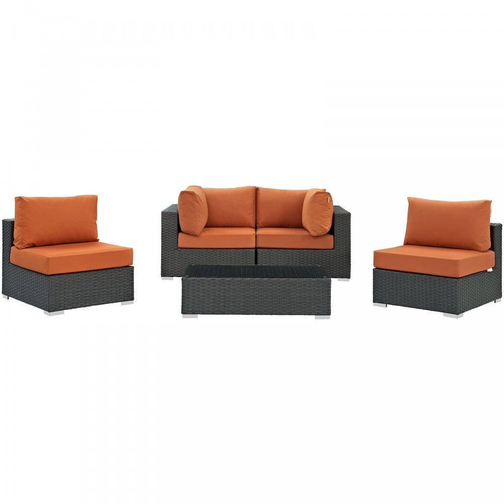 Sojourn 5 Piece Outdoor Patio Sunbrella Sectional Set, Canvas Tuscan, EEI-1882-CHC-TUS-SET
