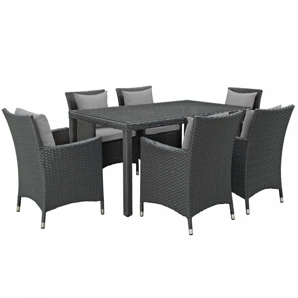 Sojourn 7 Piece Outdoor Patio Sunbrella Dining Set, Canvas Gray