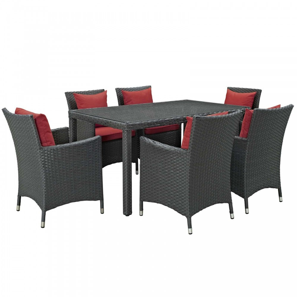 Sojourn 7 Piece Outdoor Patio Sunbrella Dining Set, Canvas Red