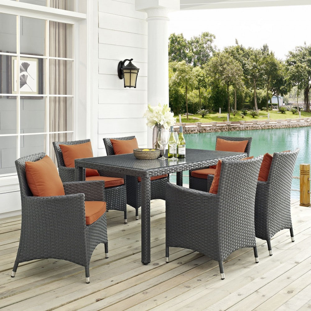 Sojourn 7 Piece Outdoor Patio Sunbrella Dining Set, Canvas Tuscan