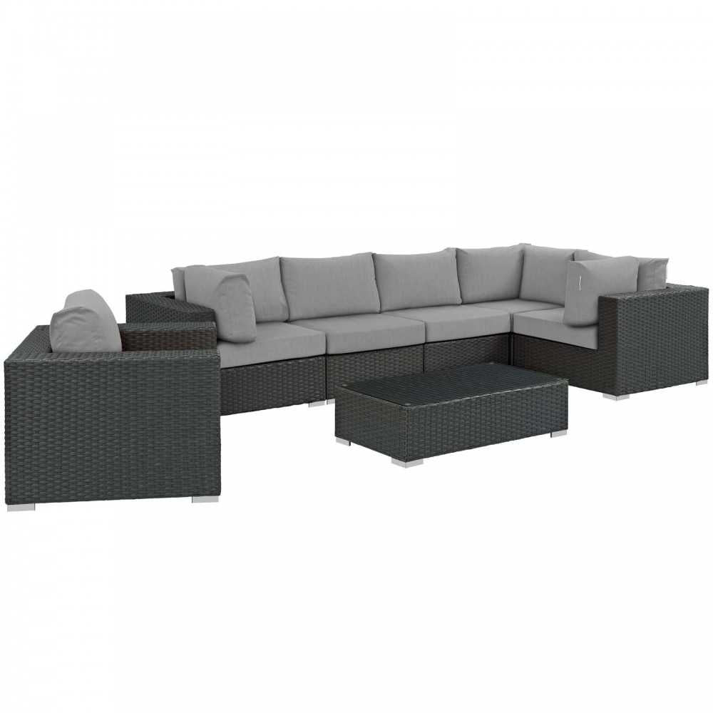 Sojourn 7 Piece Outdoor Patio Sunbrella Sectional Set, Canvas Gray, EEI-1878-CHC-GRY-SET