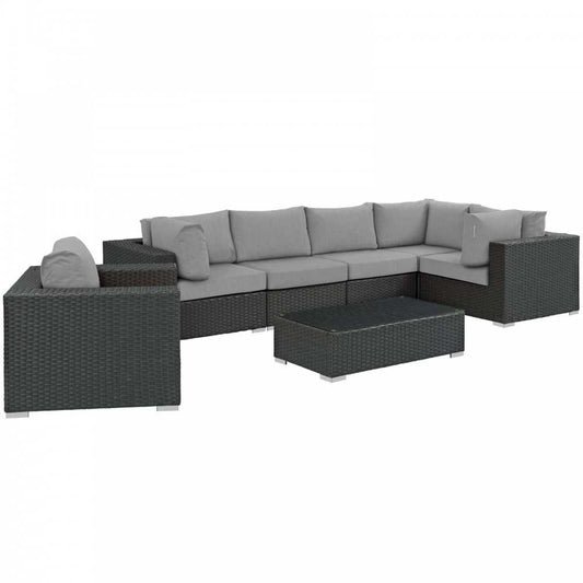 Sojourn 7 Piece Outdoor Patio Sunbrella Sectional Set, Canvas Gray, EEI-1878-CHC-GRY-SET