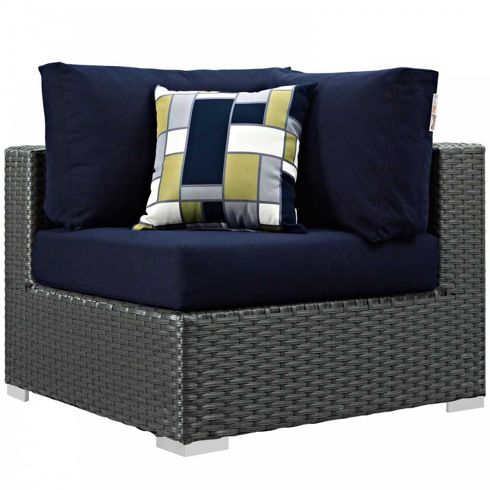 Sojourn 7 Piece Outdoor Patio Sunbrella Sectional Set, Canvas Navy, EEI-2374-CHC-NAV-SET