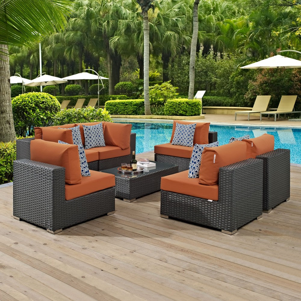 Sojourn 7 Piece Outdoor Patio Sunbrella Sectional Set, Canvas Tuscan, EEI-2379-CHC-TUS-SET