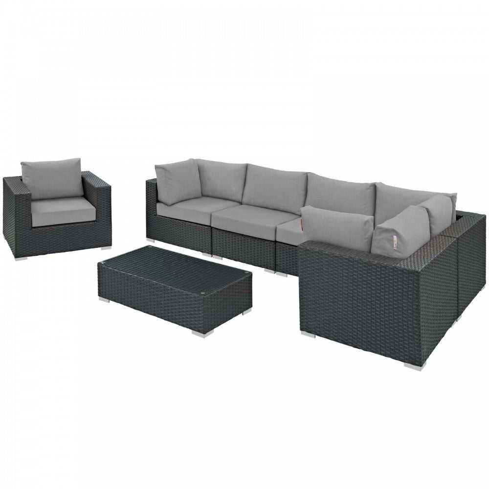 Sojourn 7 Piece Outdoor Patio Sunbrella Sectional Set, Canvas Gray, EEI-1878-CHC-GRY-SET