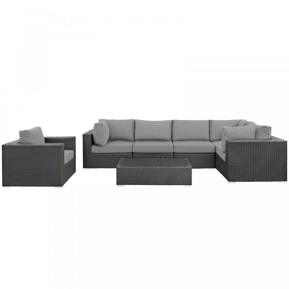 Sojourn 7 Piece Outdoor Patio Sunbrella Sectional Set, Canvas Gray, EEI-1878-CHC-GRY-SET