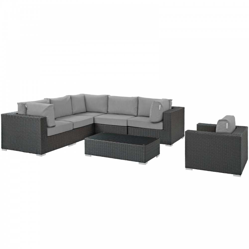 Sojourn 7 Piece Outdoor Patio Sunbrella Sectional Set, Canvas Gray, EEI-1878-CHC-GRY-SET