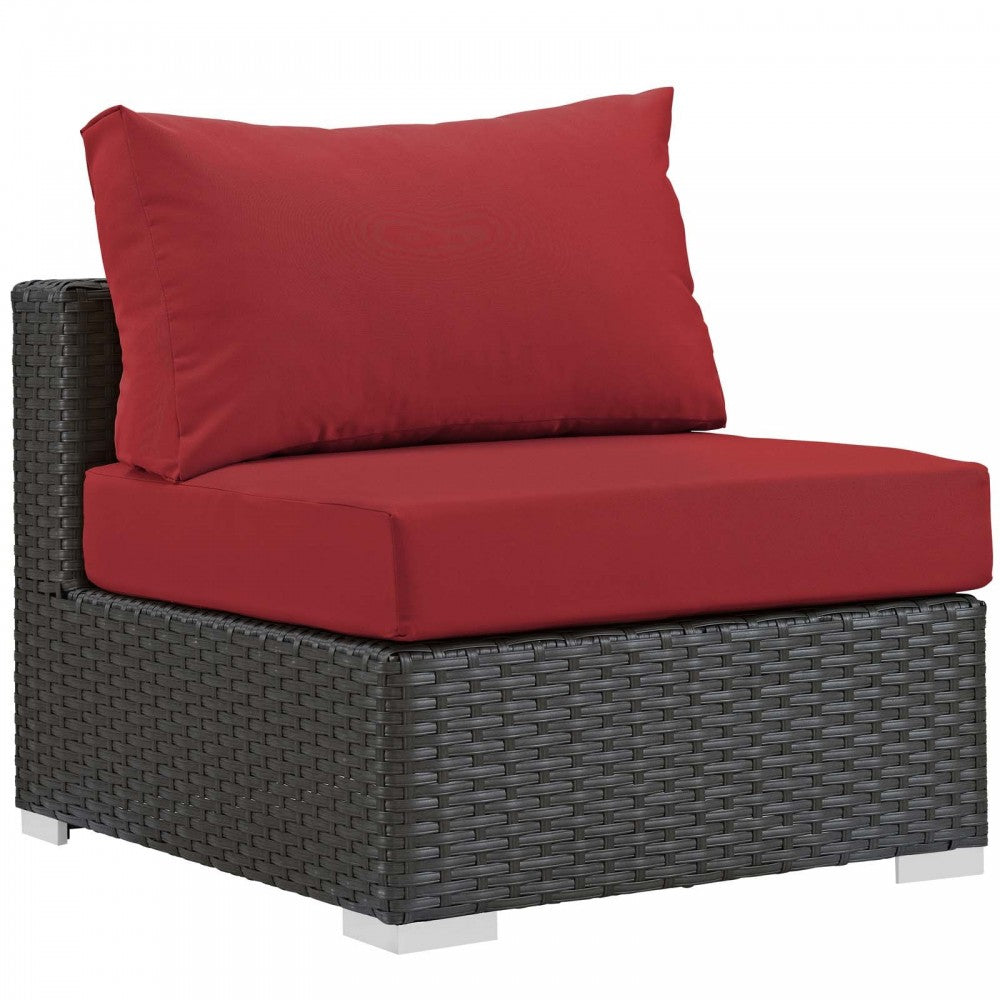 Sojourn 7 Piece Outdoor Patio Sunbrella Sectional Set, Canvas Red, EEI-1878-CHC-RED-SET