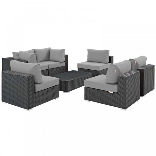 Sojourn 7 Piece Outdoor Patio Sunbrella Sectional Set, Canvas Gray, EEI-1883-CHC-GRY-SET