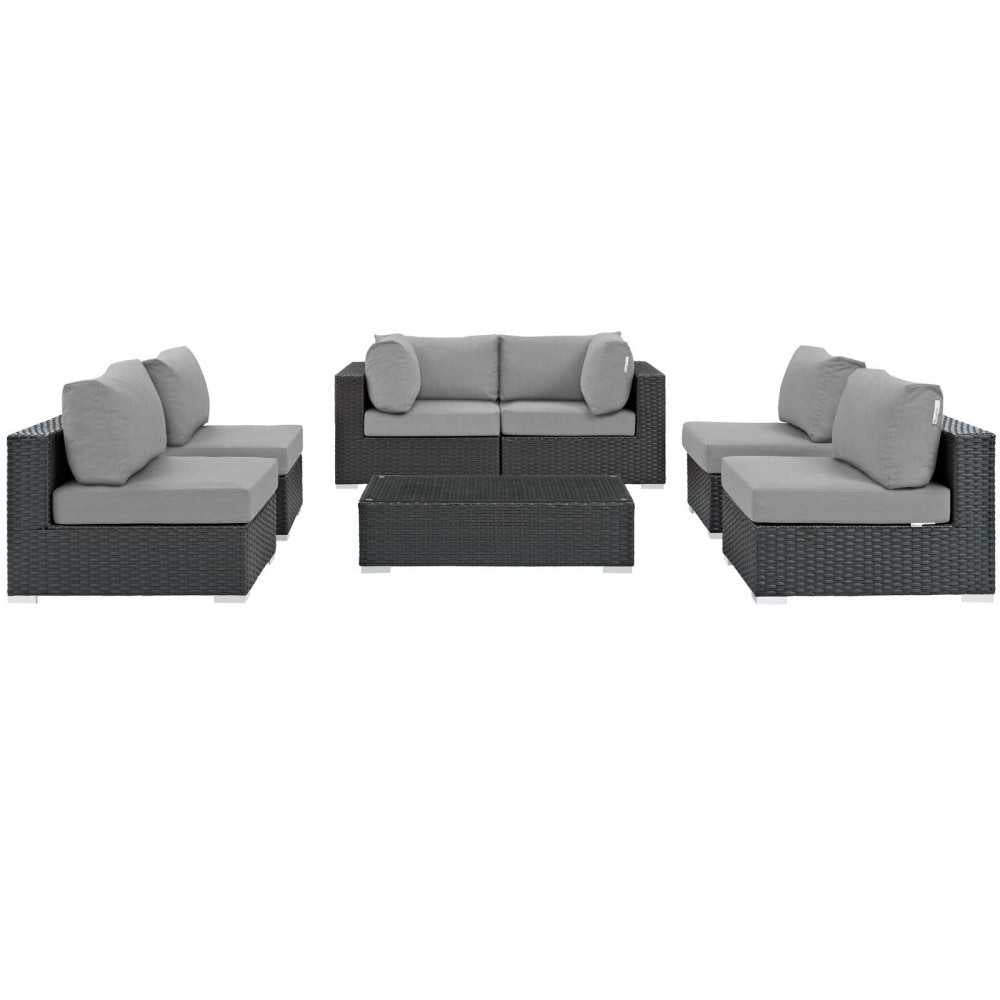 Sojourn 7 Piece Outdoor Patio Sunbrella Sectional Set, Canvas Gray, EEI-1883-CHC-GRY-SET