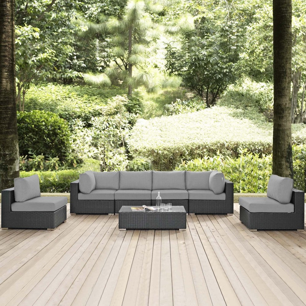 Sojourn 7 Piece Outdoor Patio Sunbrella Sectional Set, Canvas Gray, EEI-1883-CHC-GRY-SET
