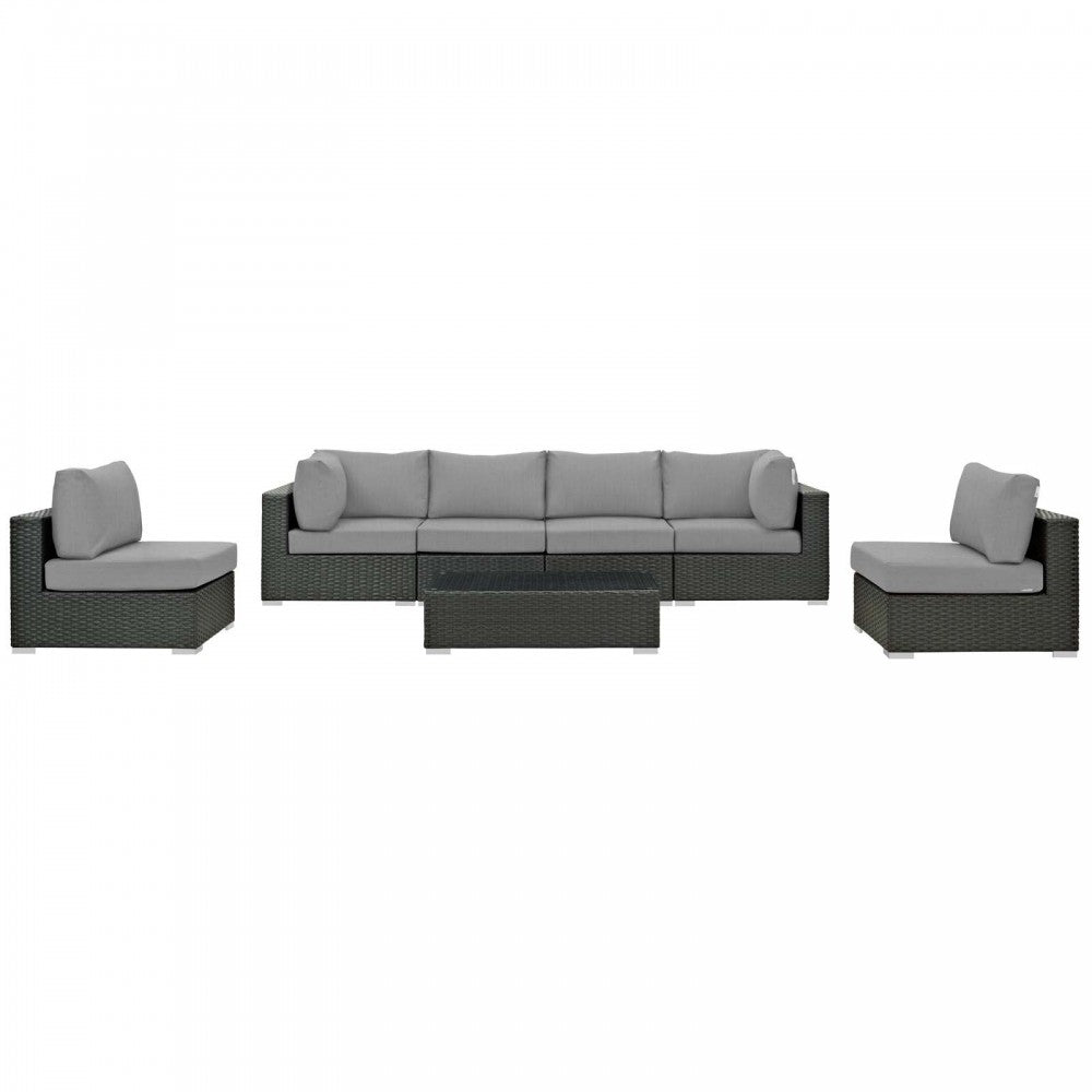 Sojourn 7 Piece Outdoor Patio Sunbrella Sectional Set, Canvas Gray, EEI-1883-CHC-GRY-SET