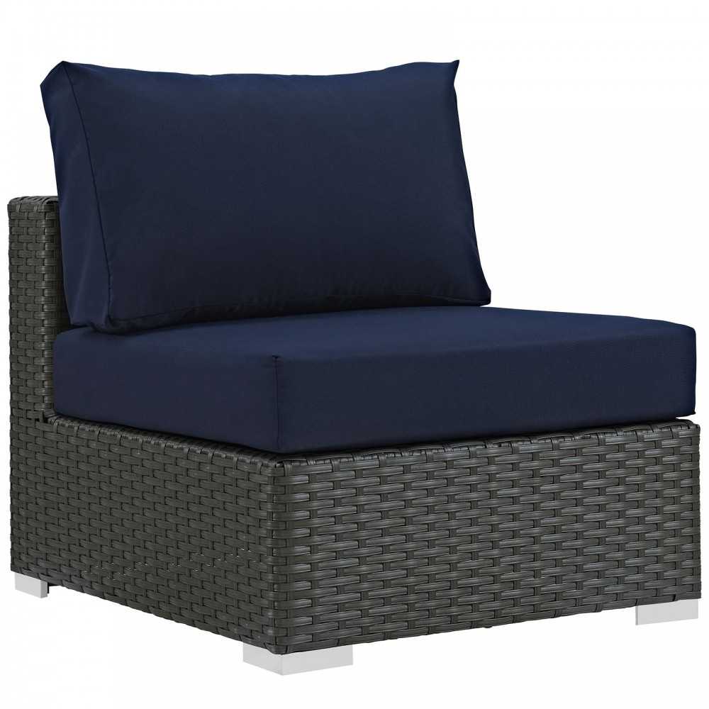Sojourn 7 Piece Outdoor Patio Sunbrella Sectional Set, Canvas Navy, EEI-1883-CHC-NAV-SET