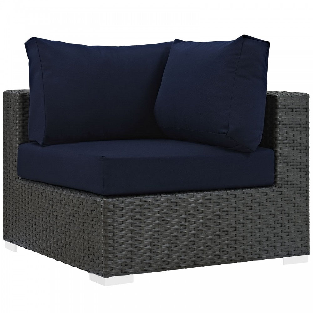 Sojourn 7 Piece Outdoor Patio Sunbrella Sectional Set, Canvas Navy, EEI-1883-CHC-NAV-SET