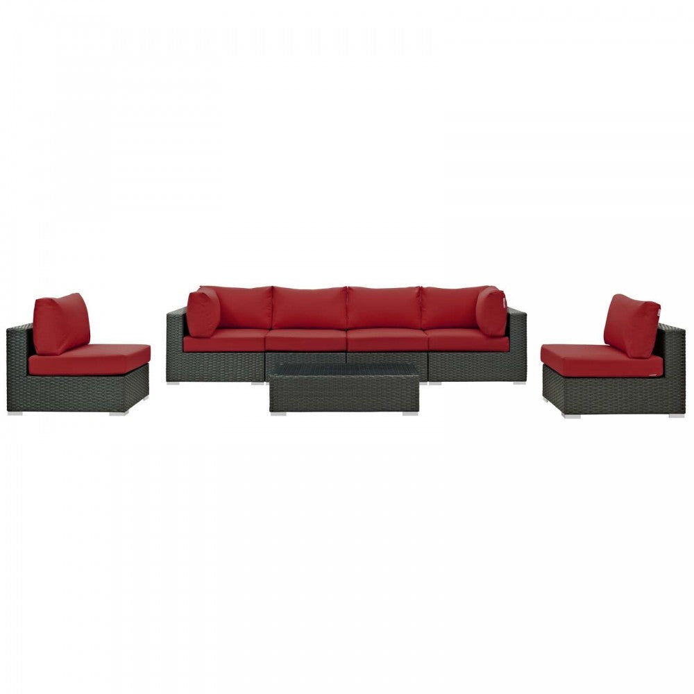 Sojourn 7 Piece Outdoor Patio Sunbrella Sectional Set, Canvas Red, EEI-1883-CHC-RED-SET