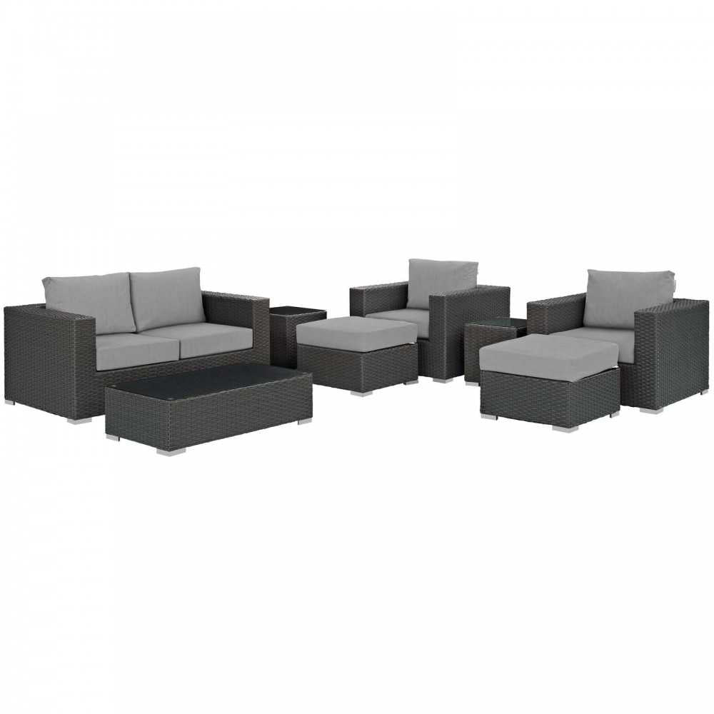 Sojourn 8 Piece Outdoor Patio Sunbrella Sectional Set, Canvas Gray