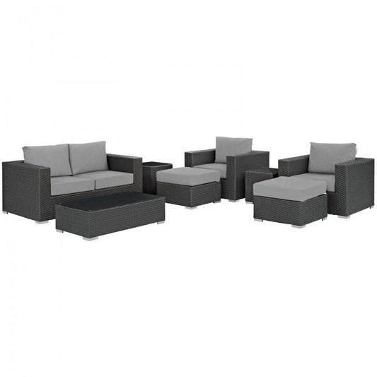 Sojourn 8 Piece Outdoor Patio Sunbrella Sectional Set, Canvas Gray