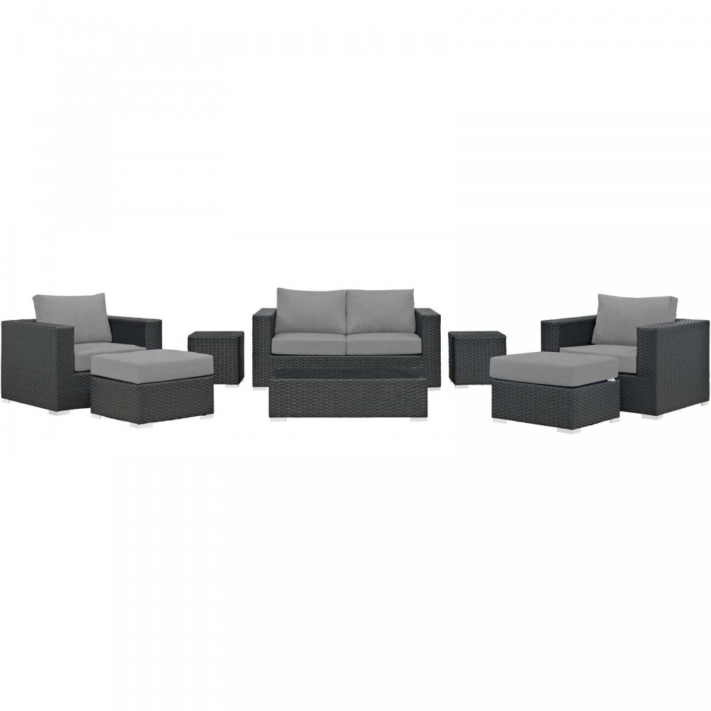 Sojourn 8 Piece Outdoor Patio Sunbrella Sectional Set, Canvas Gray