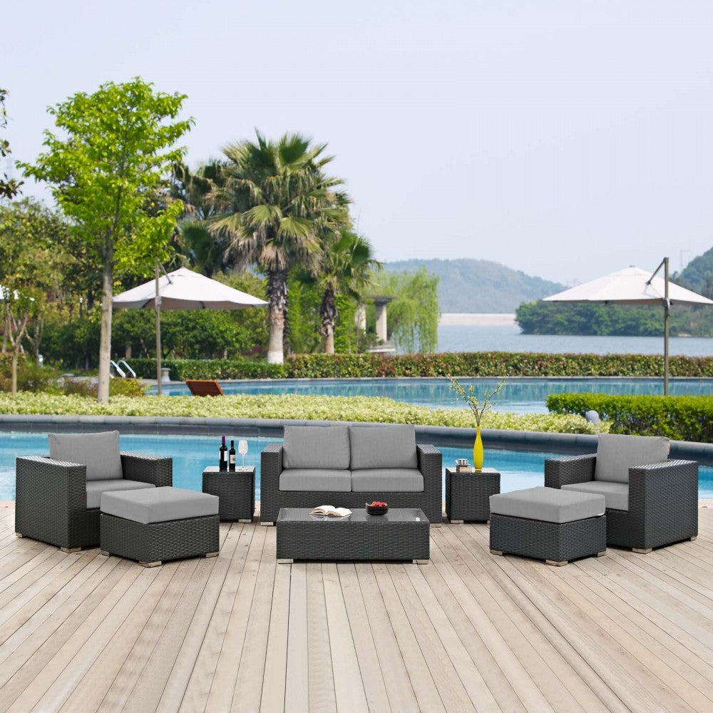 Sojourn 8 Piece Outdoor Patio Sunbrella Sectional Set, Canvas Gray