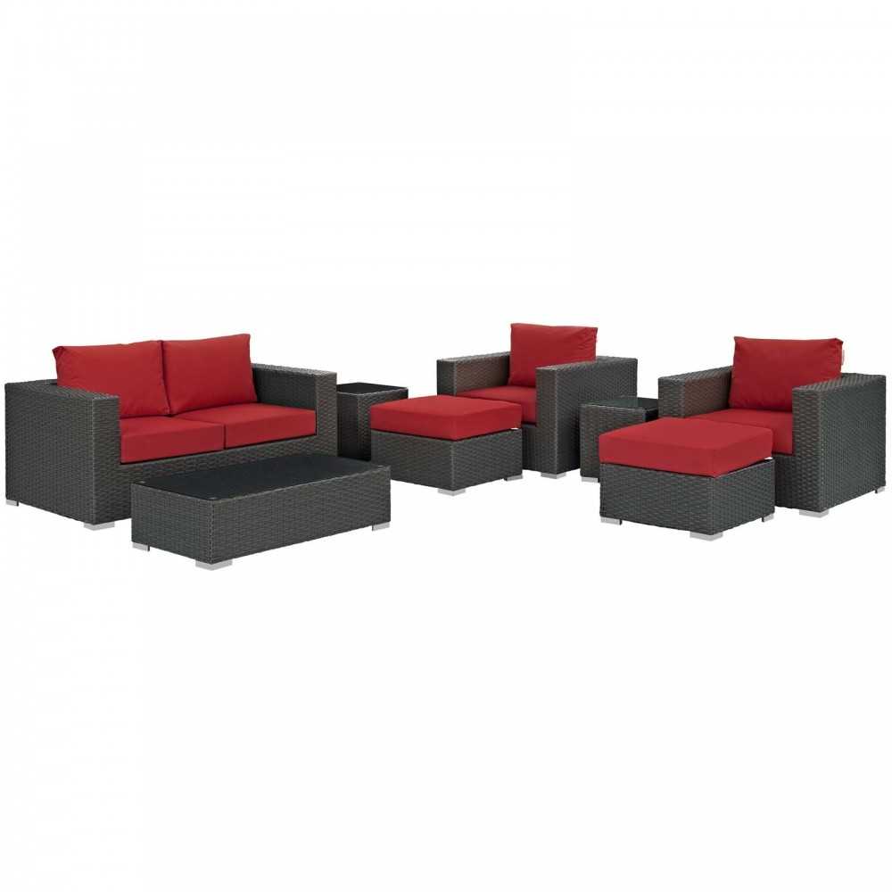 Sojourn 8 Piece Outdoor Patio Sunbrella Sectional Set, Canvas Red