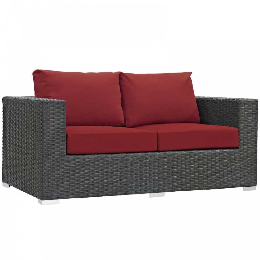 Sojourn 8 Piece Outdoor Patio Sunbrella Sectional Set, Canvas Red