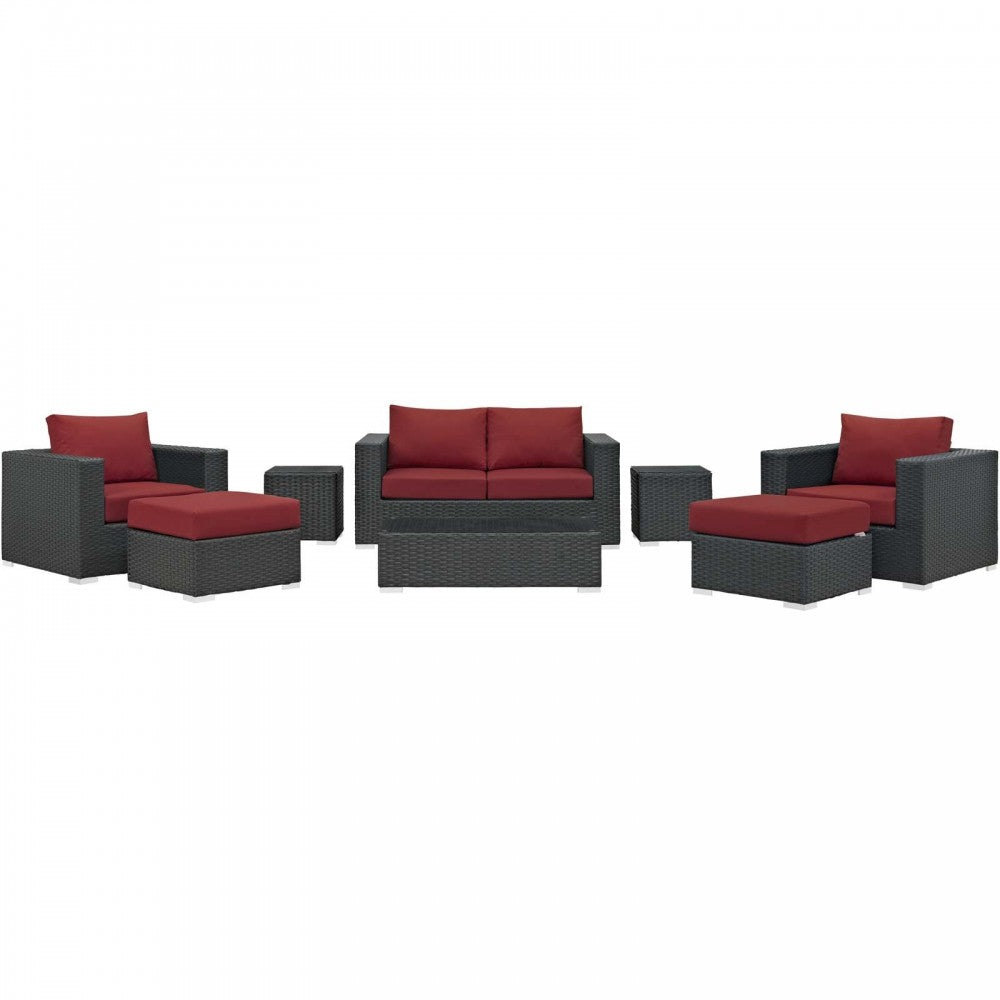 Sojourn 8 Piece Outdoor Patio Sunbrella Sectional Set, Canvas Red