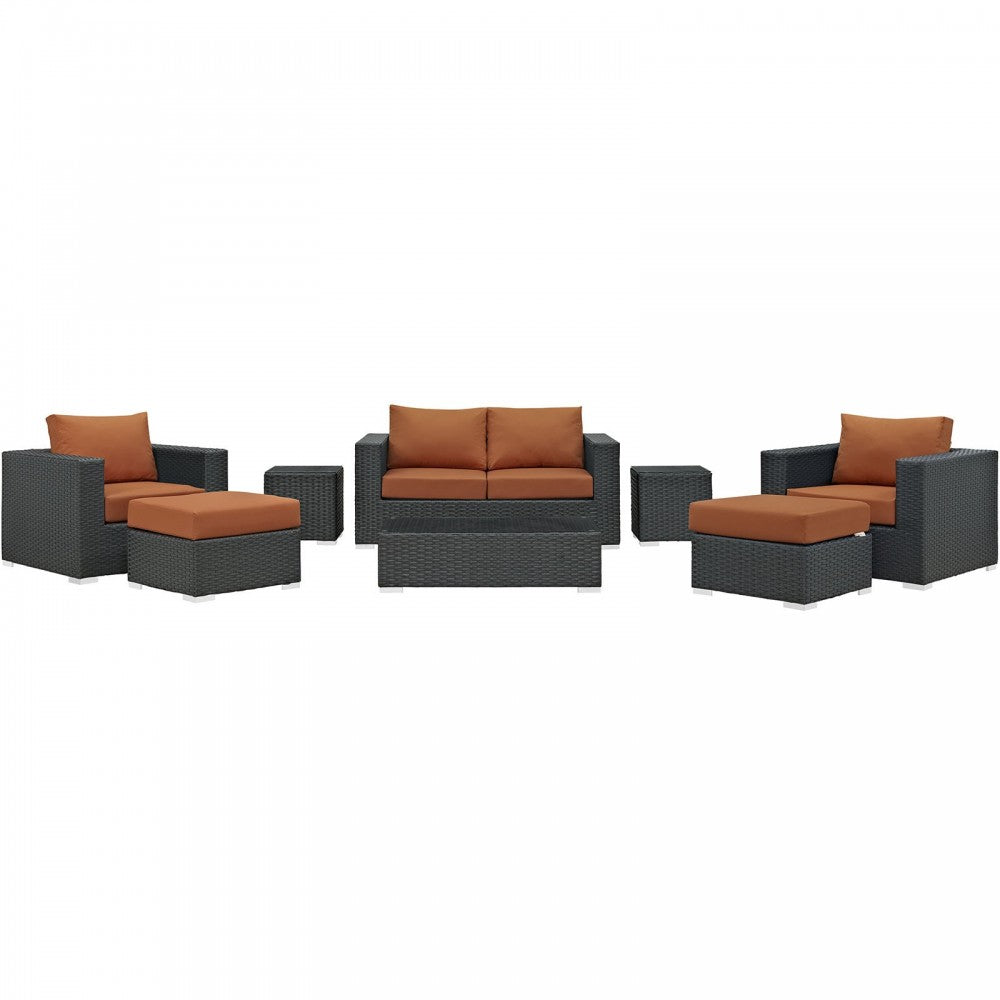 Sojourn 8 Piece Outdoor Patio Sunbrella Sectional Set, Canvas Tuscan, EEI-1880-CHC-TUS-SET