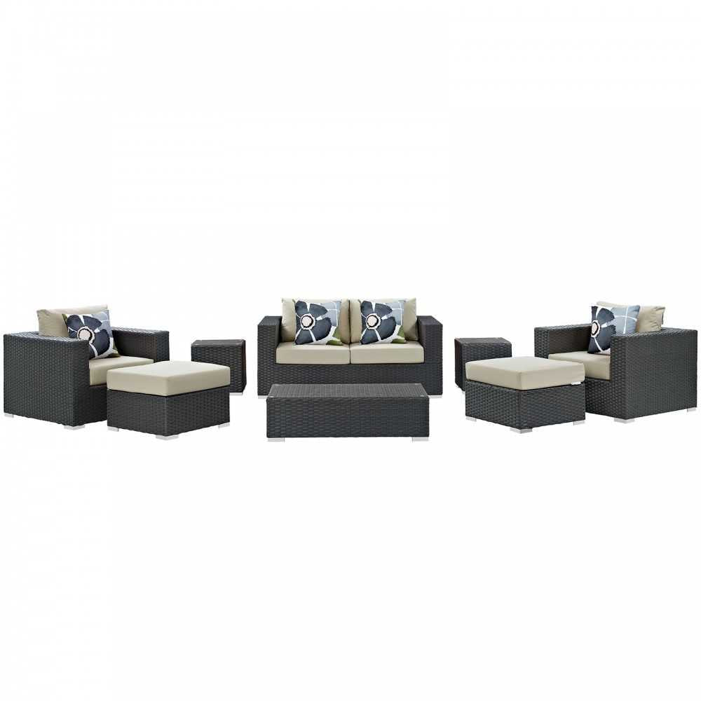 Sojourn 8 Piece Outdoor Patio Sunbrella Sectional Set, Canvas Antique Beige, EEI-2376-CHC-BEI-SET