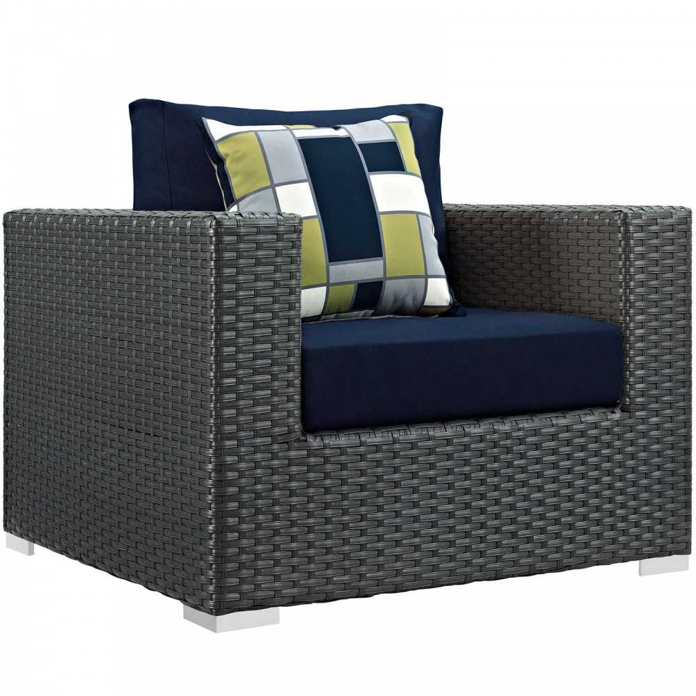 Sojourn 8 Piece Outdoor Patio Sunbrella Sectional Set, Canvas Navy, EEI-2376-CHC-NAV-SET