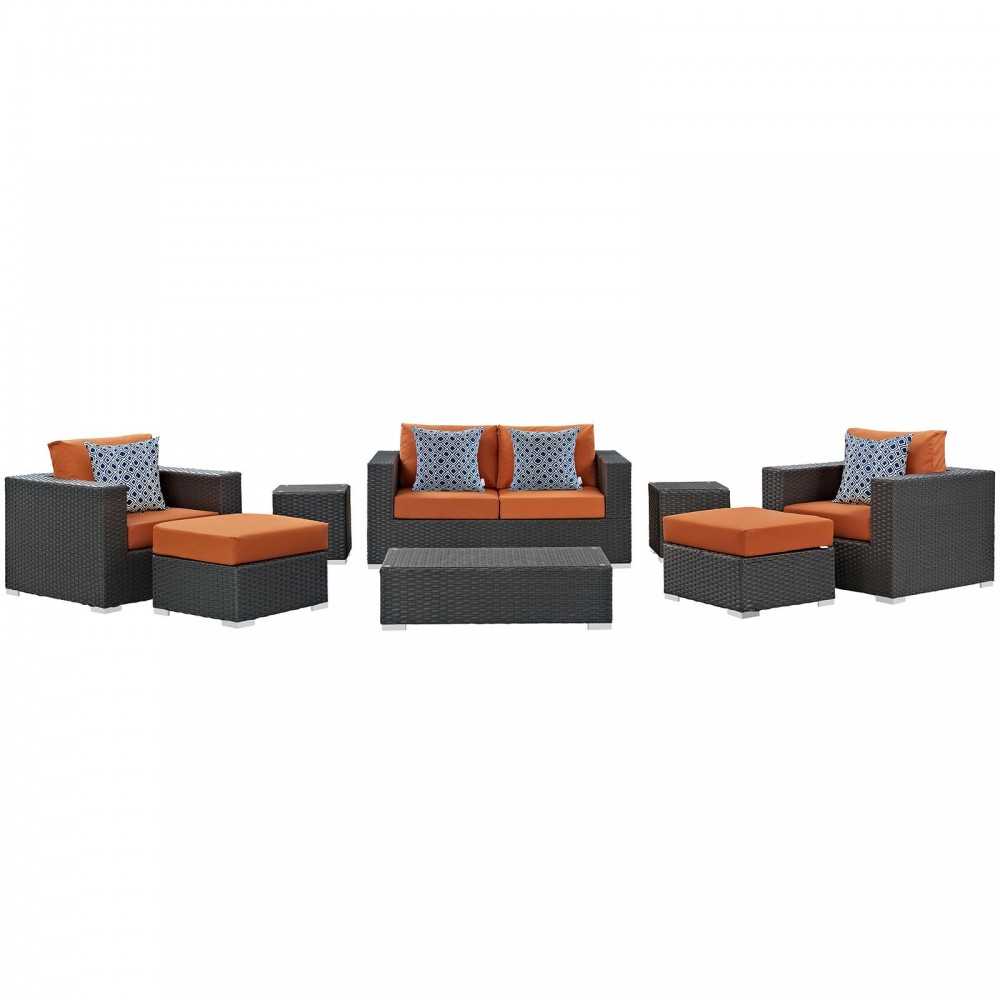 Sojourn 8 Piece Outdoor Patio Sunbrella Sectional Set, Canvas Tuscan, EEI-2376-CHC-TUS-SET