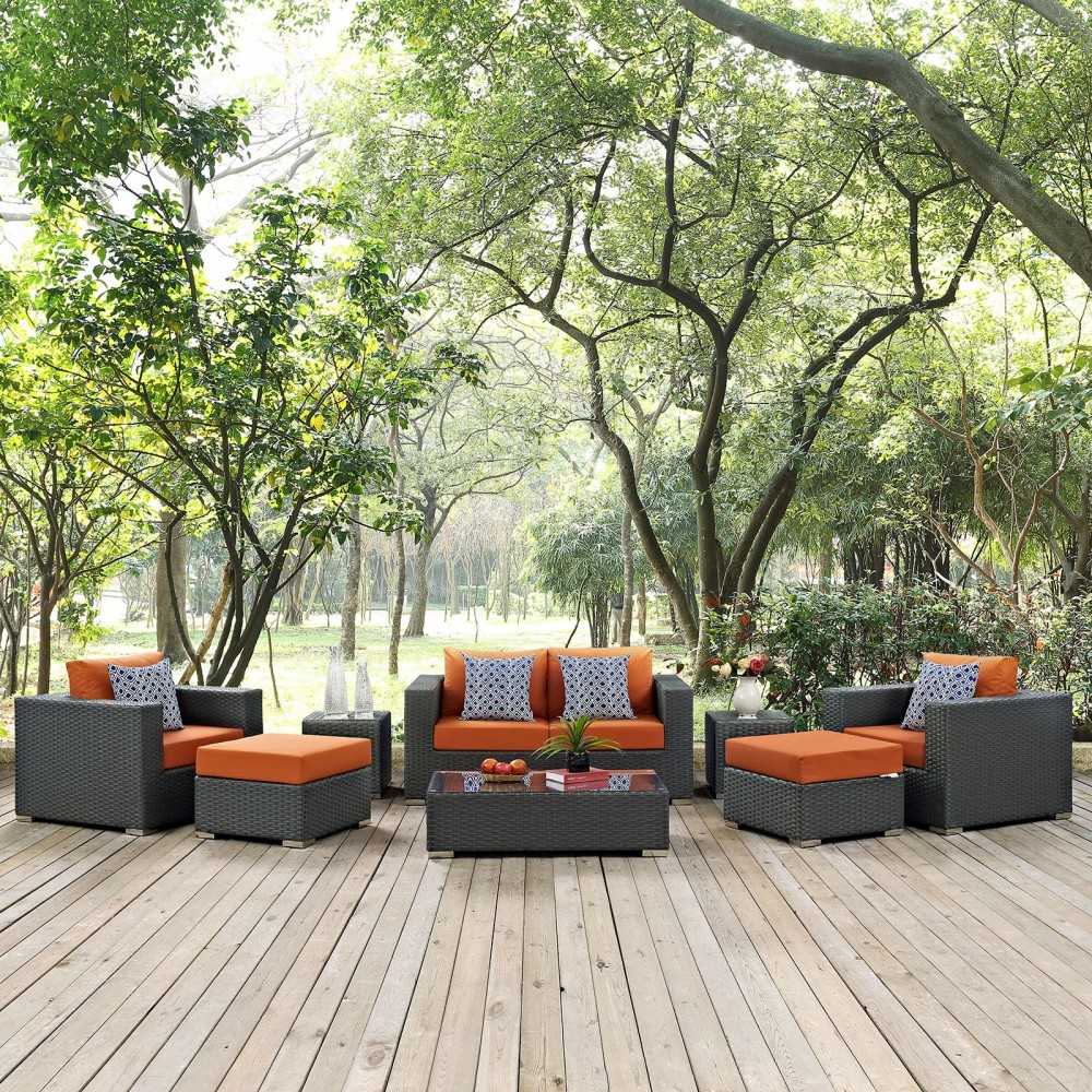 Sojourn 8 Piece Outdoor Patio Sunbrella Sectional Set, Canvas Tuscan, EEI-2376-CHC-TUS-SET