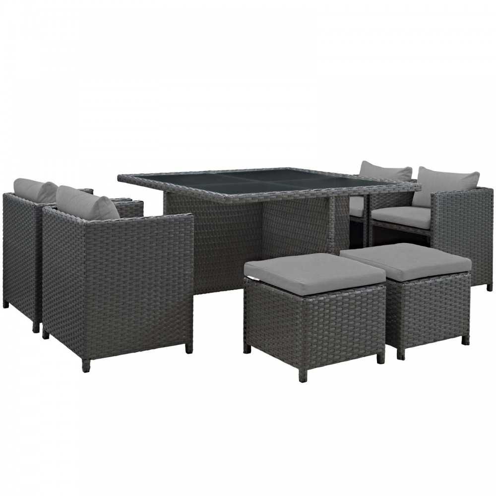Sojourn 9 Piece Outdoor Patio Sunbrella Dining Set, Canvas Gray, EEI-1946-CHC-GRY-SET