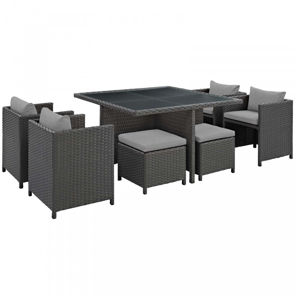 Sojourn 9 Piece Outdoor Patio Sunbrella Dining Set, Canvas Gray, EEI-1946-CHC-GRY-SET
