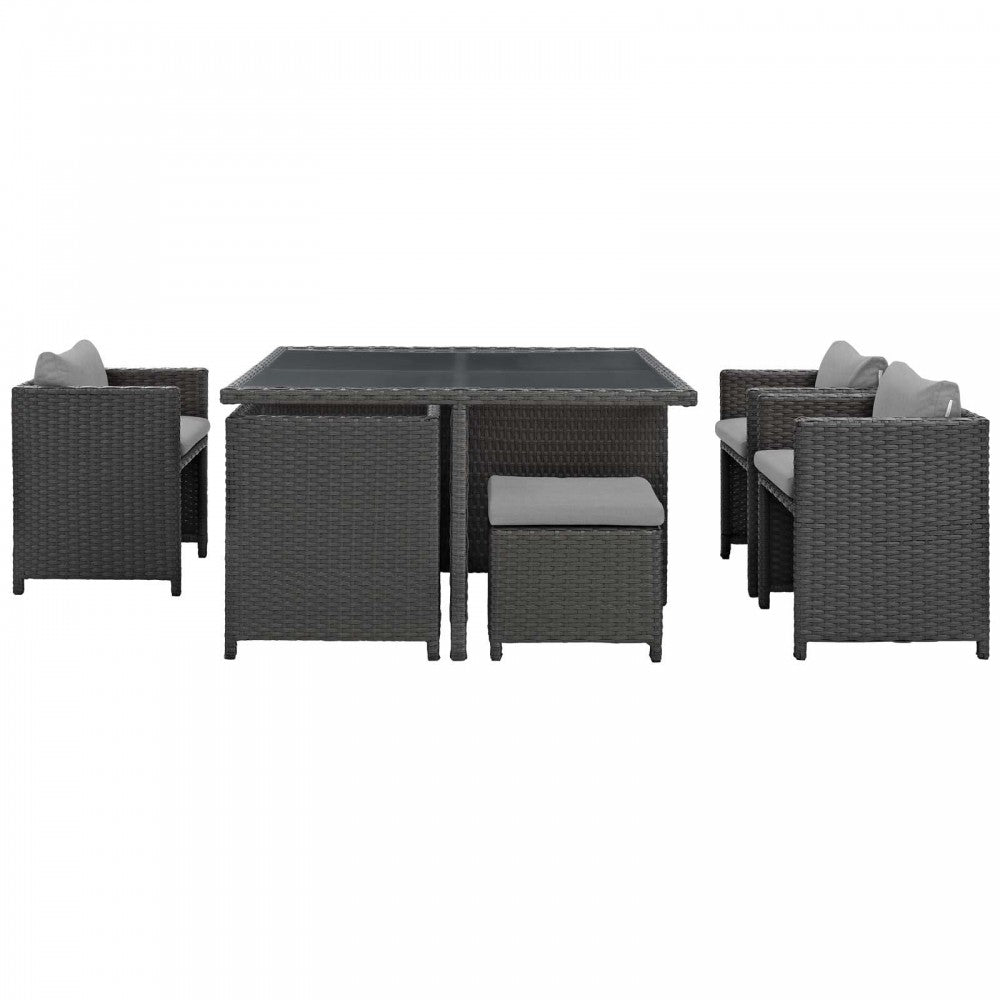 Sojourn 9 Piece Outdoor Patio Sunbrella Dining Set, Canvas Gray, EEI-1946-CHC-GRY-SET