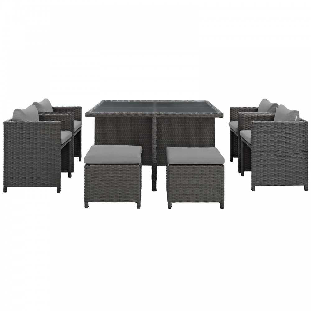 Sojourn 9 Piece Outdoor Patio Sunbrella Dining Set, Canvas Gray, EEI-1946-CHC-GRY-SET