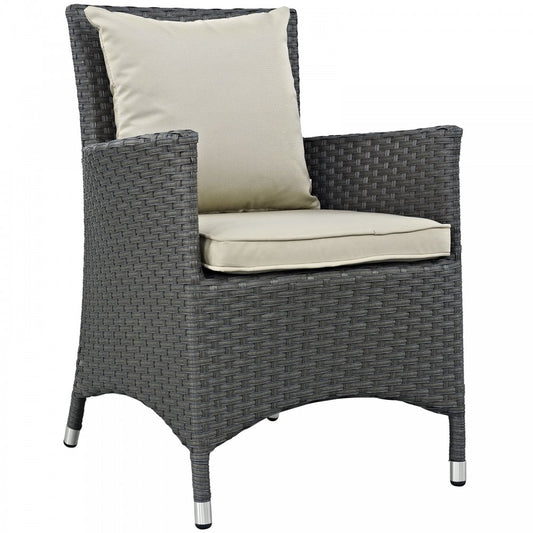 Sojourn Dining Outdoor Patio Sunbrella Armchair, Antique Canvas Beige