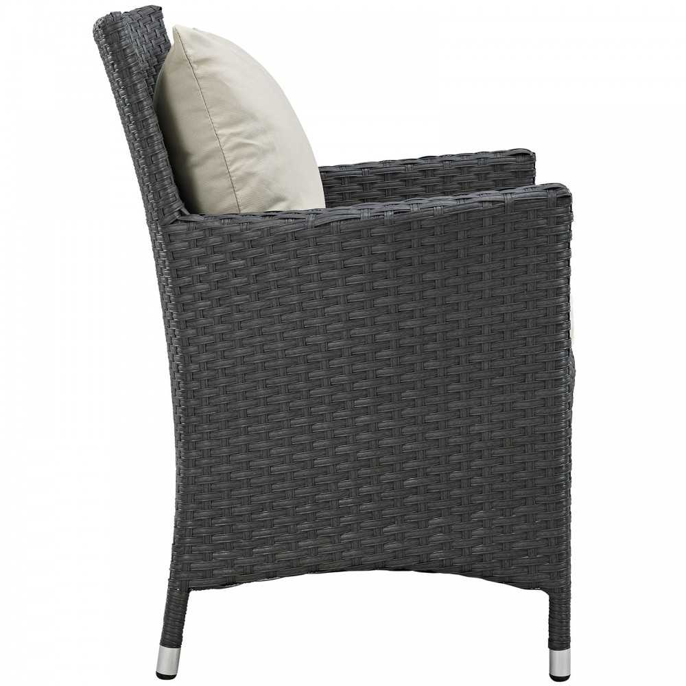 Sojourn Dining Outdoor Patio Sunbrella Armchair, Antique Canvas Beige