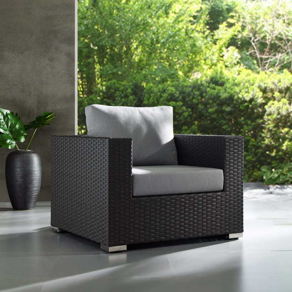 Sojourn Outdoor Patio Sunbrella Armchair, Canvas Gray