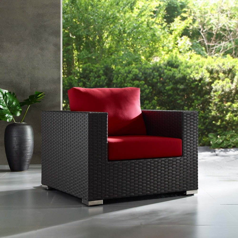 Sojourn Outdoor Patio Sunbrella Armchair, Canvas Red